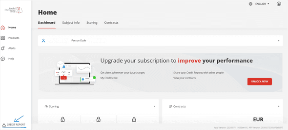 Credit Report Button on Homepage